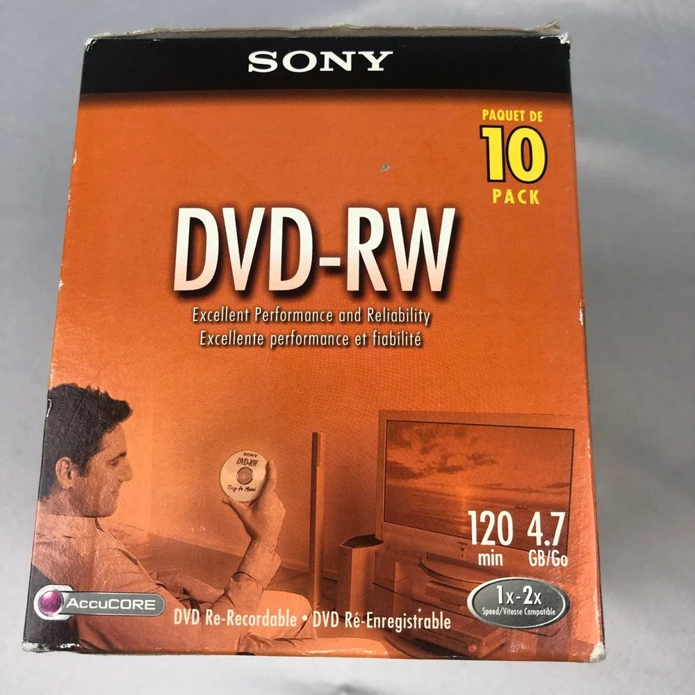 Sony DVD-RW 10 Pack 4.7GB 120min 1x-2x AccuCORE Re-Recordable Discs 10DMW47L2